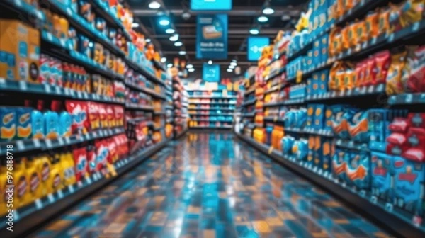 Fototapeta Well-organized endcap display in a grocery store aisle showcasing various products