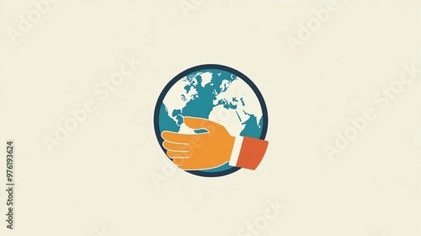 Fototapeta A hand holding a globe. A simple, flat style design.
