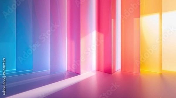 Fototapeta A room with multiple colored walls, providing a unique and playful atmosphere