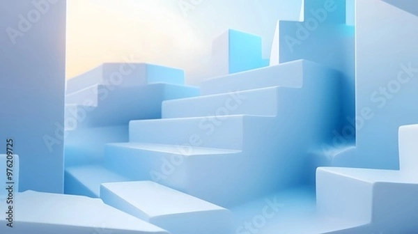Fototapeta 
3d rendering of white and blue abstract geometric background. Scene for advertising, technology, showcase, banner, game, sport, cosmetic, business, metaverse. Sci-Fi Illustration. Product display