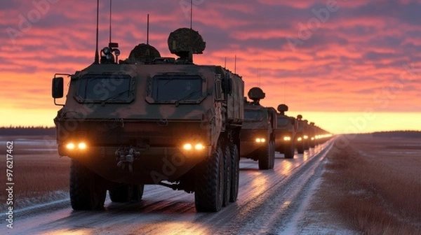 Obraz Military Convoy Crossing European Border