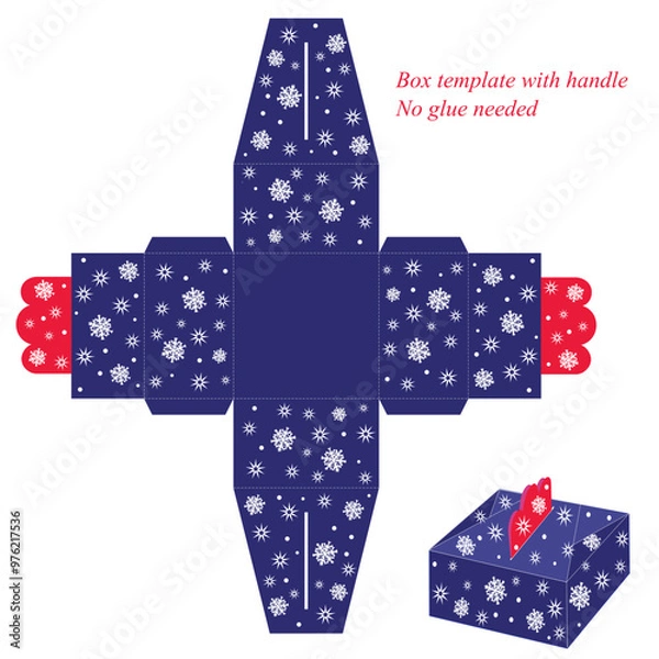 Fototapeta Blue box template with snowflakes, winter design.
Christmas box, Packaging Design isolated on white background.