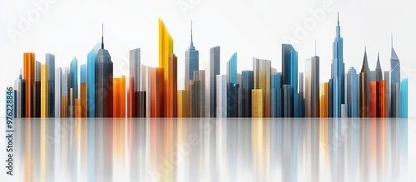 Fototapeta Urban Skyline Vector With Data Graph Lines