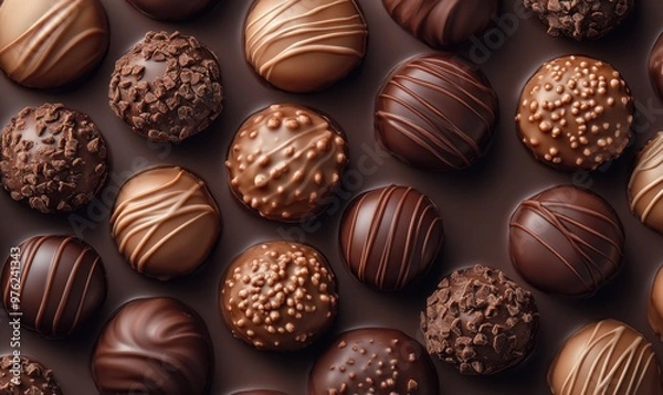 Fototapeta Assorted Chocolate Truffles Arranged Elegantly on a Dark Background Perfect for Dessert Lovers