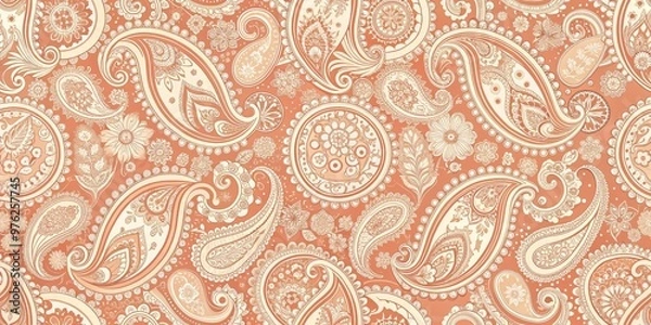Fototapeta Abstract Paisley Pattern in Coral and Cream, Seamless Design, Vector Illustration, Textile Design, Pattern Design, Floral Design