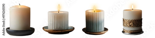 Fototapeta Luxury candle with candle stand set isolated on white and transparent background
