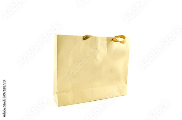 Fototapeta brown paper bag with hidden handle isolated on white background