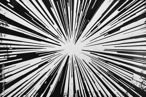 Fototapeta A dramatic sunburst in shades of gray and white, perfect for use in designs related to energy, inspiration, or modern simplicity