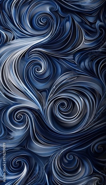 Obraz Intricate swirls of metallic silver and deep indigo create an abstract wallpaper with a sense
