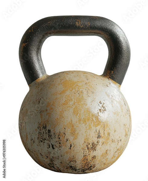 Fototapeta Rusty white kettlebell isolated on a transparent background