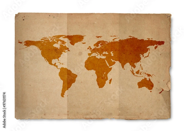 Fototapeta World map with vintage paper texture
