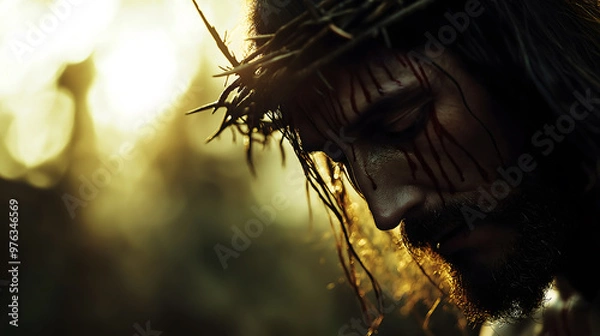 Obraz A dark abstract image depicting the suffering of Jesus Christ of Nazareth, Christian wallpaper background