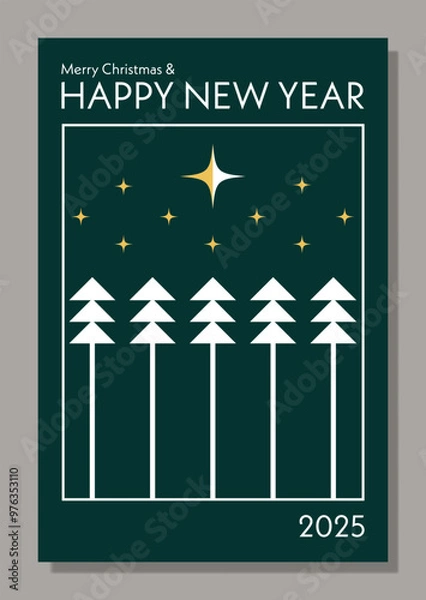 Fototapeta Merry Christmas and Happy New Year greeting card, event poster layout in modern abstract geometric style. Conceptual illustration of Christmas Eve, Holy Night. Bauhaus style