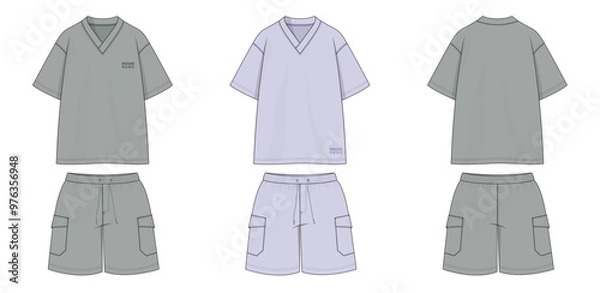 Obraz Set of V neck T Shirts apparel template with pant