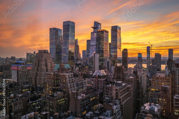 Obraz city skyline at sunset