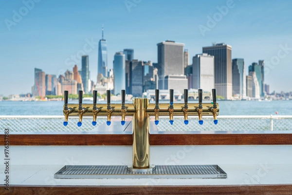 Obraz Beer Taps with Skyline Background