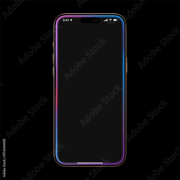 Fototapeta Front view mobile phone mockup with black blank screen isolated on dark background. 3d realistic vector smartphone illustration	