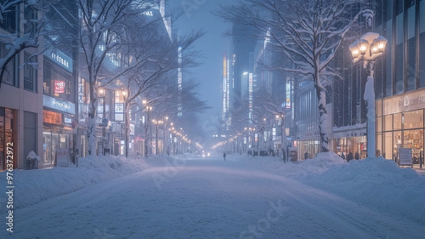 Fototapeta 銀座の雪化粧と街灯の輝き