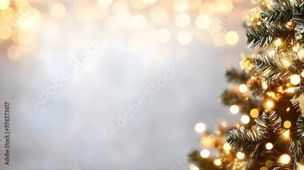 Fototapeta Festive Christmas Tree Lights & Bokeh Background