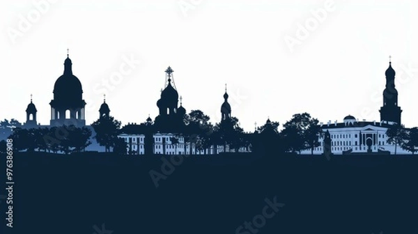 Obraz Saint Petersburg skyline silhouette with historical landmarks and cathedrals at dusk for tourism and travel themes