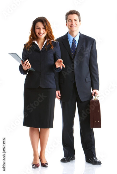Fototapeta Young smiling  business people. Isolated over white background .