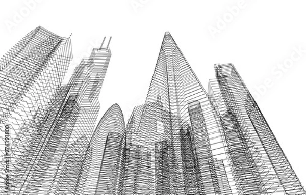 Fototapeta City buildings sketch 3d rendering