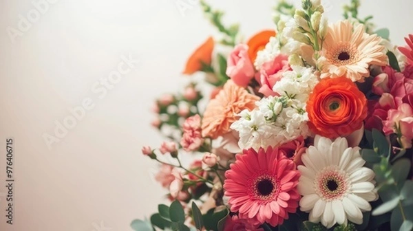 Fototapeta A beautiful bouquet of fresh flowers on the right side, leaving space on the left for text. Perfect for floral arrangements, gifts, and celebrations.