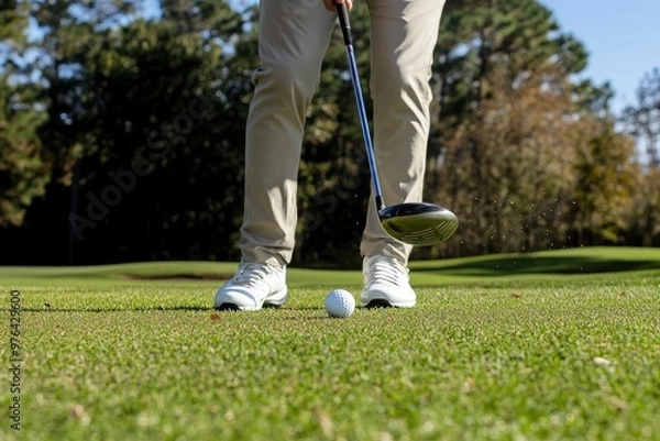 Fototapeta Front view of Golfer driver back swing before hitting golf ball down the fairway , ai