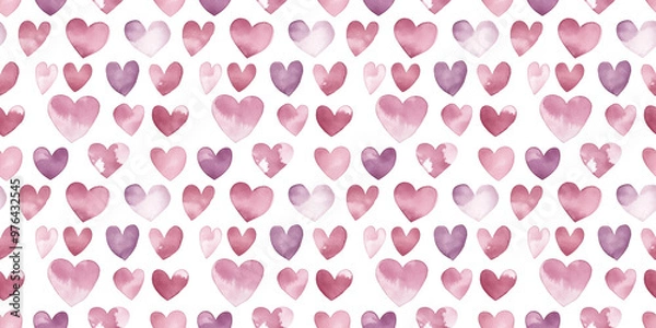Fototapeta dusty rose and mulberry color hearts seamless pattern, clean surface texture, white background
