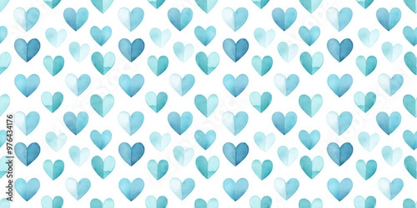 Fototapeta pale aqua and turquoise blue color hearts seamless pattern, clean surface texture, white background