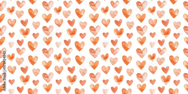 Fototapeta peach and rust color hearts seamless pattern, clean surface texture, white background