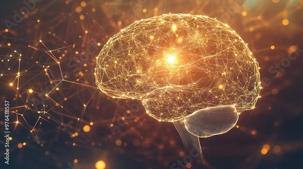 Fototapeta Artificial brain glowing with neural designs representing intelligence and mind