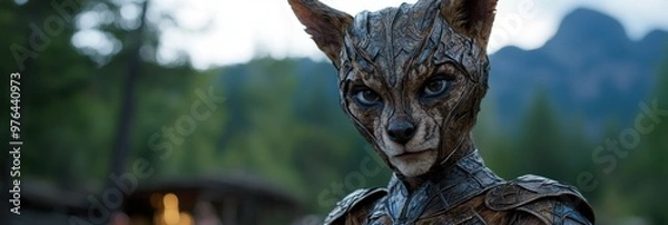Fototapeta Mysterious creature with intricate armor in the forest