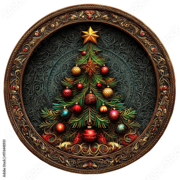 Fototapeta Christmas Tree And Decoration isolated on Transparency Background, Generative AI