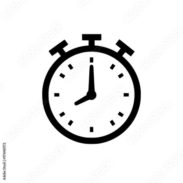 Fototapeta Black and white icon of a classic stopwatch with a minimalist design.