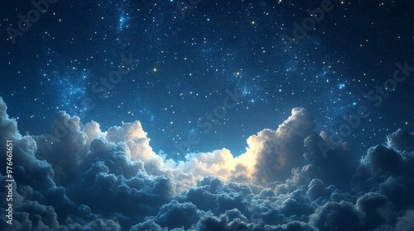 Fototapeta Ethereal Night Sky with Stars and Dramatic Clouds, AI Generated Celestial Scene
