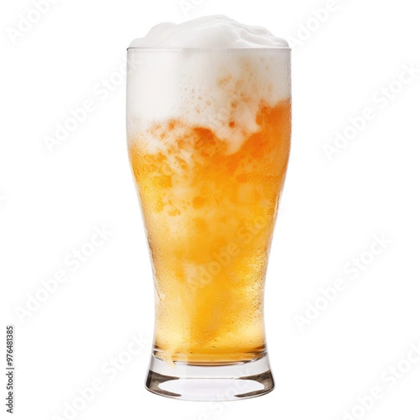 Fototapeta glass of beer with foam isolated on transparent white background, clipping path
