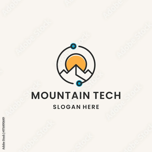 Fototapeta Mountain tech logo template vector illustration design