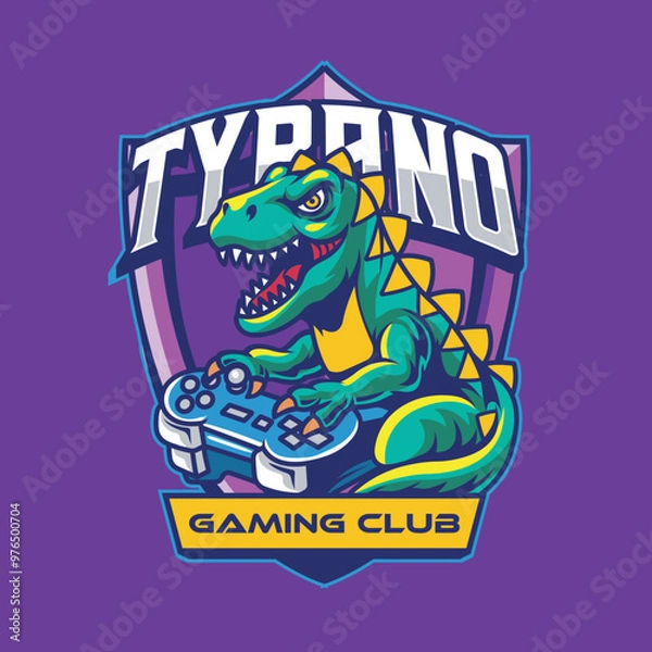 Fototapeta Vector Illustration of Dinosaur Playing Joystick with Esport Style Illustration Available for Logo Badge