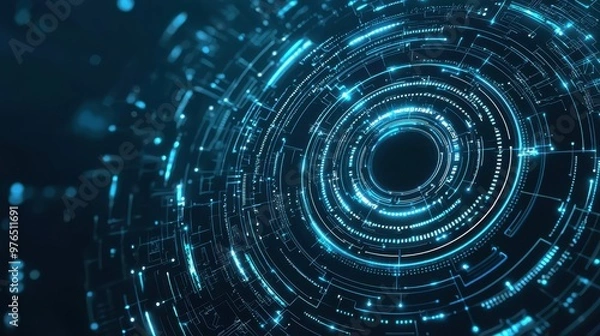 Fototapeta Futuristic Abstract Technology Background with Blue Glowing Lines and Circles