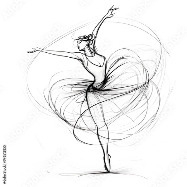Fototapeta Graceful Ballerina Dancer in Flowing Motion Silhouette