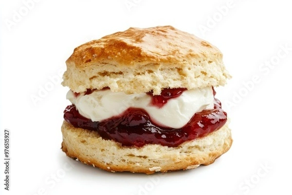 Fototapeta Scone, A slightly sweet, crumbly bread often enjoyed with clotted cream and jam, popular in British breakfasts. isolated on white background