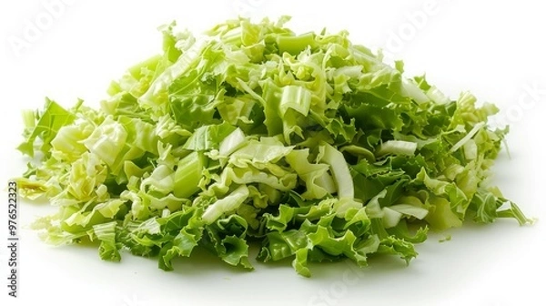 Fototapeta Pile of sliced lettuce on a white background