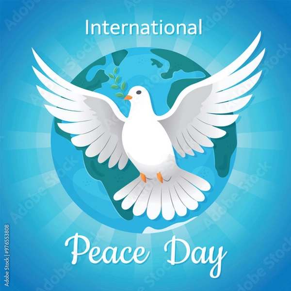 Fototapeta Vector Peace Dove in flight and Planet Earth on the Blue background. Peace anti war symbols. Peace concept Banner card design for International World Peace Day	

