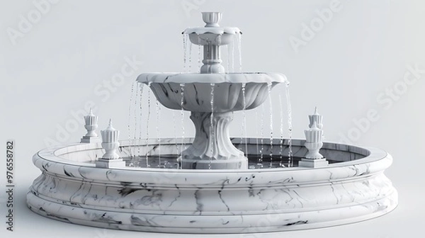 Fototapeta Elegant Marble Fountain with Water Flowing    D Render