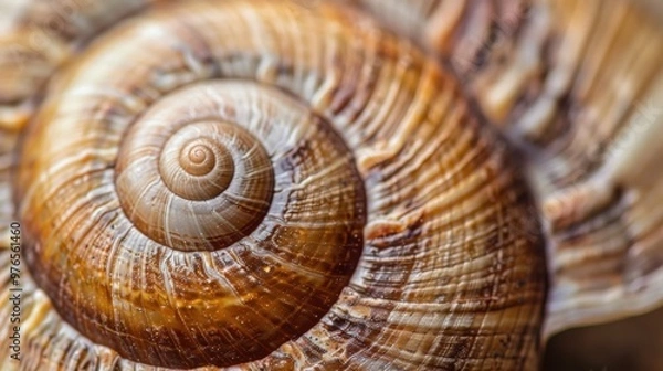 Fototapeta Close-up of Snail Shell with Detailed Spiral Pattern