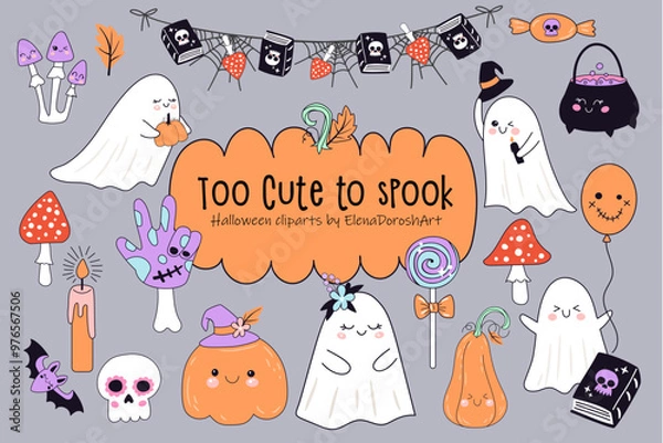 Obraz Halloween decoration element, Trendy modern cute flat vector illustrations.	