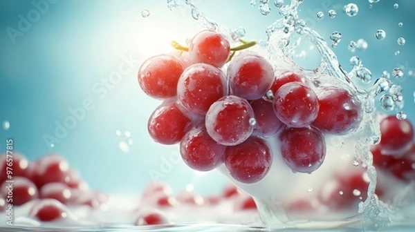 Obraz Fresh Red Grapes Splashing in Water