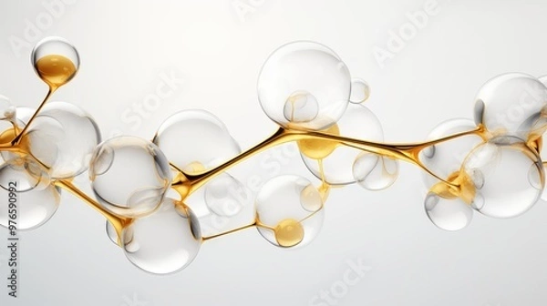 Fototapeta Abstract 3D render of golden spheres connected by gold lines.