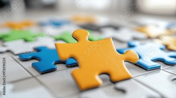 Fototapeta Clear Employee Engagement Strategies through Connecting Puzzle Pieces